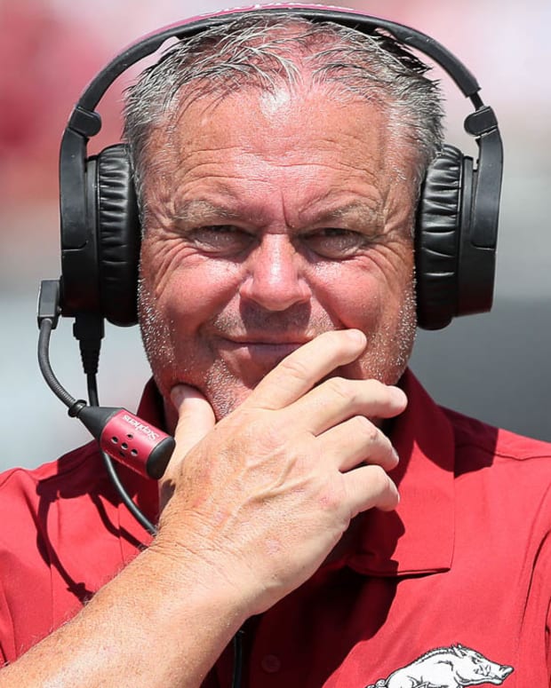 Razorbacks coach Sam Pittman during game with Western Carolina in Little Rock
